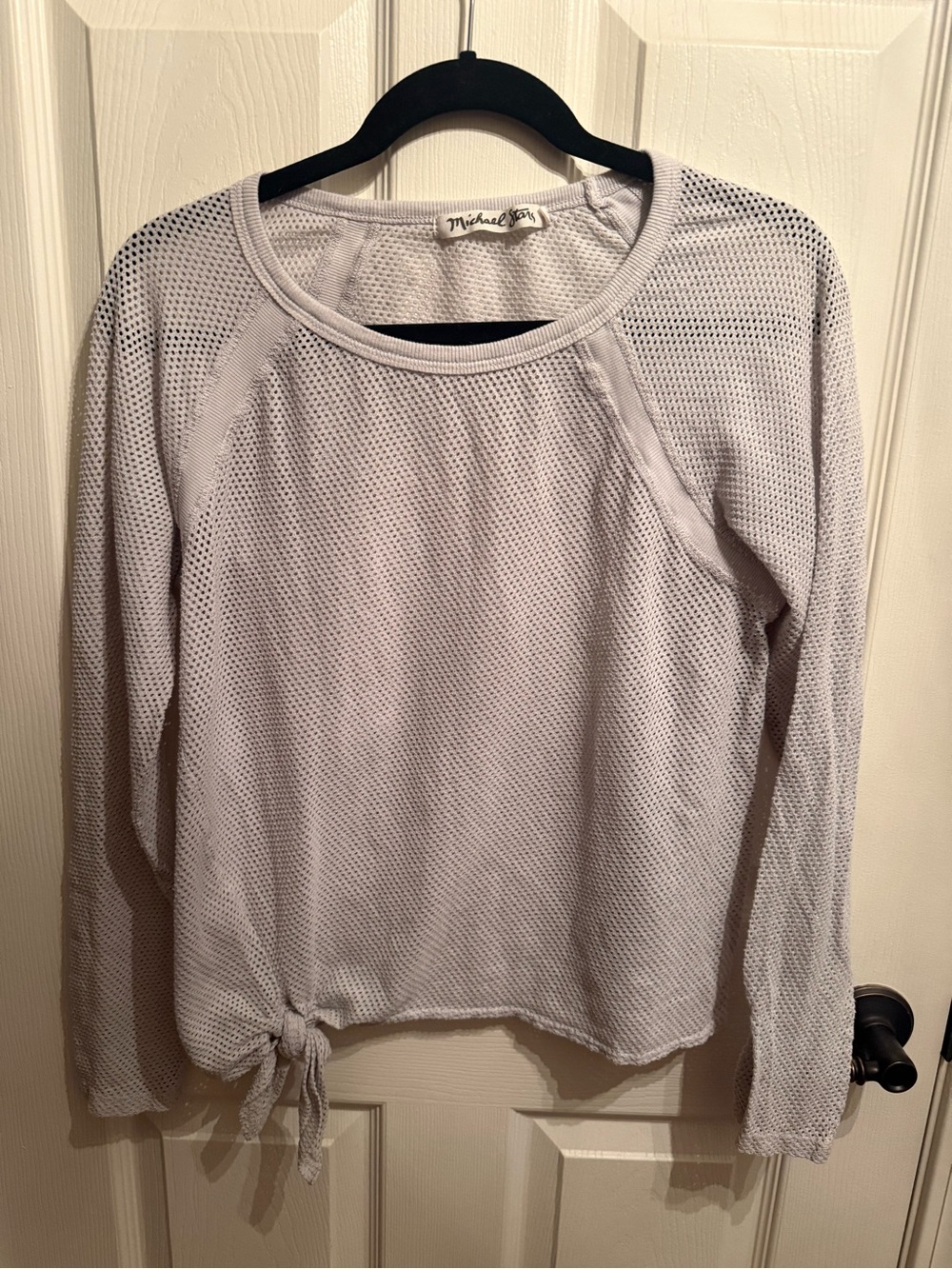 Michael Stars Lightweight Mesh Long-Sleeve Top in Light Gray